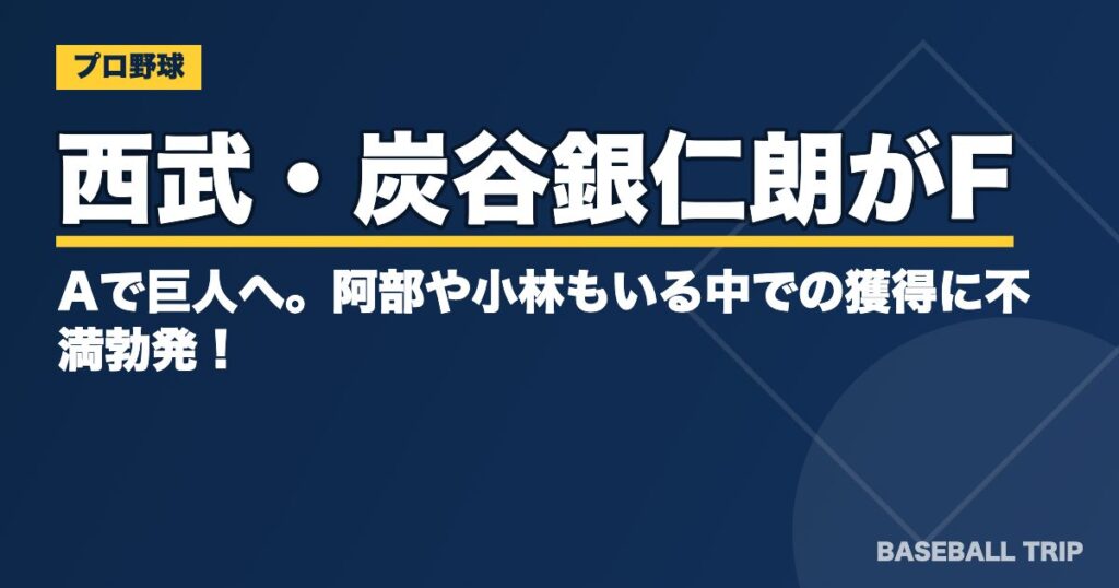 西武・炭谷銀仁朗がFAで巨人へ。阿部や小林もいる中での獲得に不満勃発!?