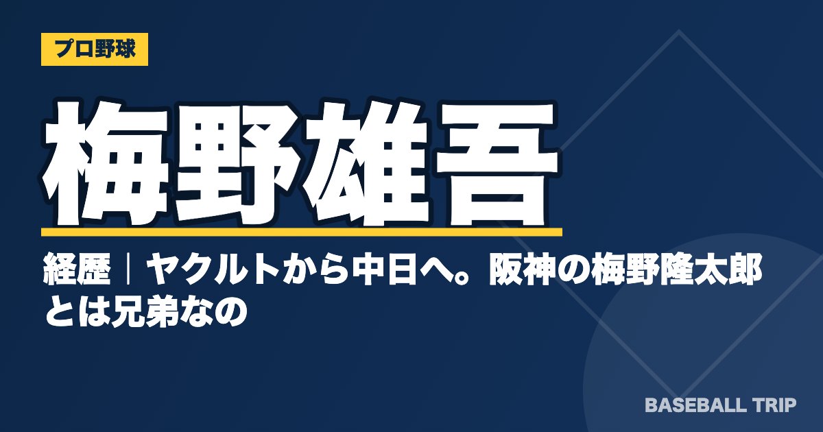 梅野雄吾の経歴｜ヤクルトから中日へ。阪神の梅野隆太郎とは兄弟なの？
